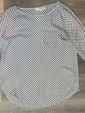 LOFT Black Crewneck Sweater with Gray and White Shoulder Stripes